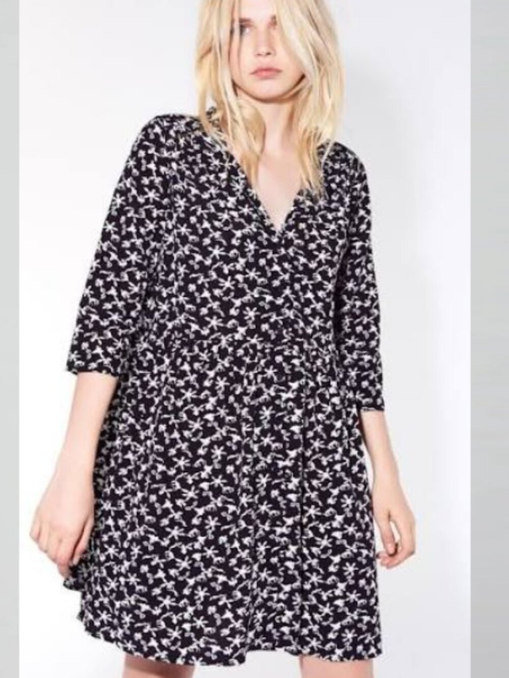 Ba&Sh Cocea A Line Mini Floral Dress Black White 3 or US 10 or L